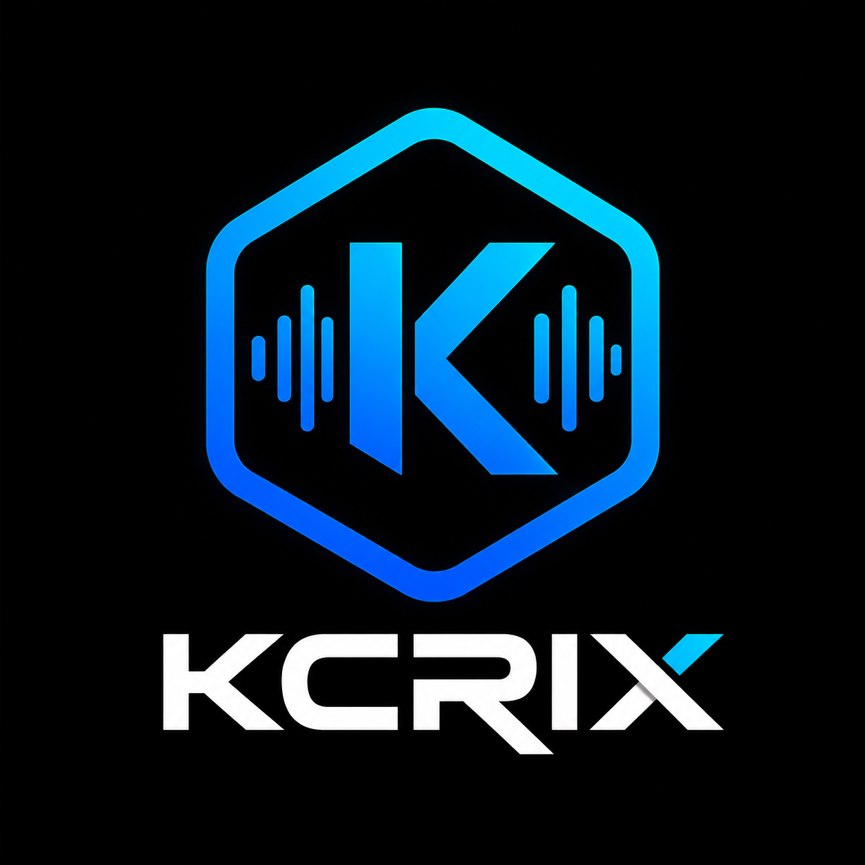 KCRIX logo in cyaan en blauw
